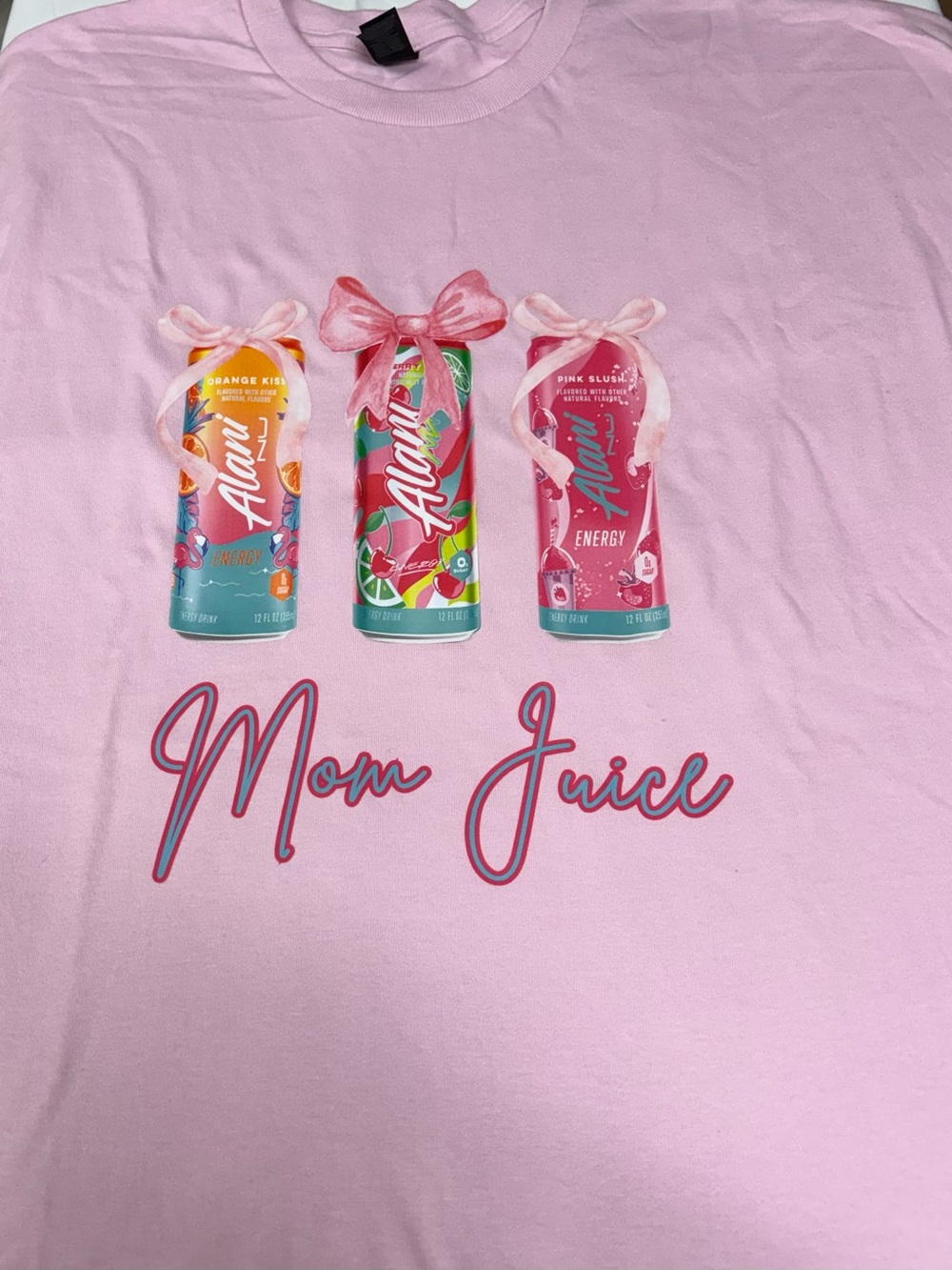 “Mom Juice “ Pink Alani Graphic Tee with Alani Can Artwork for the Alani Lovers!